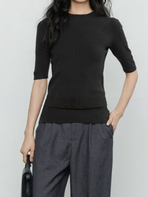 Ribbed Merino Cap Sleeve Knit Top