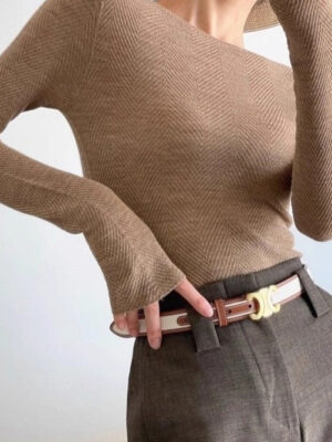 Fine Gauge Wool Ripple Stitch Knit Top
