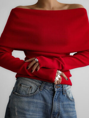 Slim Fit Slit Neck Long Sleeve Knit Top
