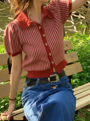 Thin Knit Turn-down Collar Short Sleeve Cardigan