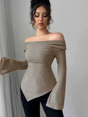 Bodycon Off-Shoulder Knit Top