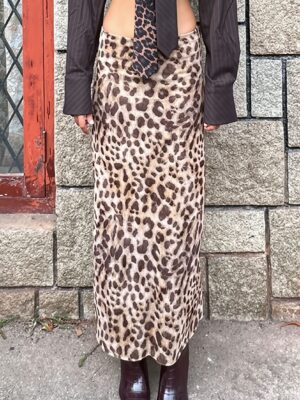 Mesh Leopard Printed Skirt with Layered Detail