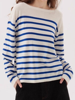 Navy Striped Relaxed Boat Neck Knit Top