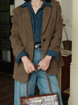 Herringbone Wool Blend Blazer