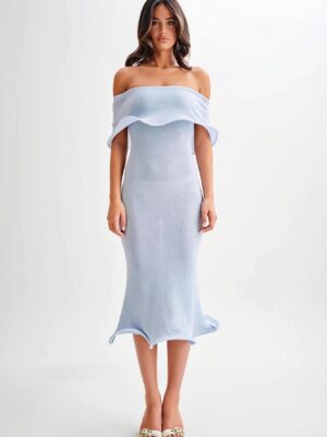 Ruffle Off-Shoulder Knit Midi Dress