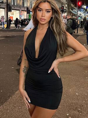 Halter Plunge Backless Bodycon Mini Dress