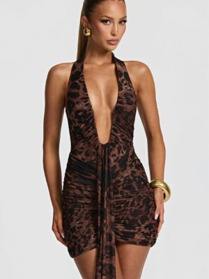Leopard Halter Bodycon Mini Dress