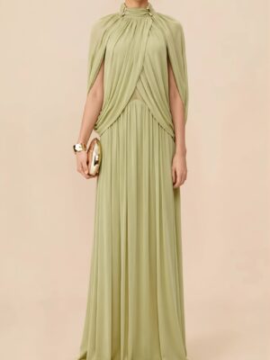 Cross Ruffle Maxi Dress with Refined Texture