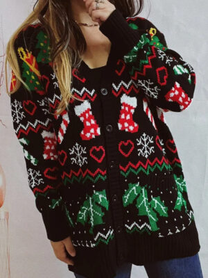 Themed Print Long Sleeve Button Cardigan