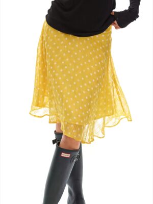Yellow Polka Dot Draped Midi Skirt