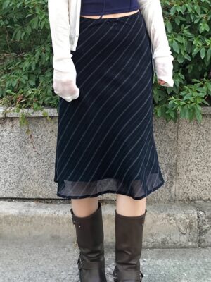 Striped Double Mesh Skirt with Soft Drape