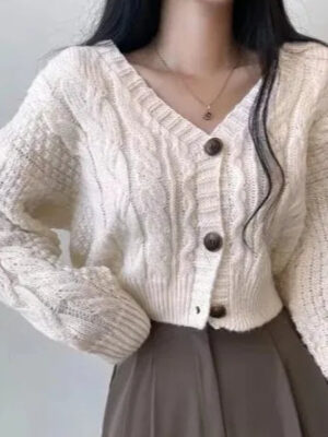 Knitted Open Front V Neck Slim Cardigan
