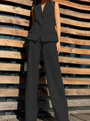 Flowy Wide-Leg Pant with Matching Vest Blazer