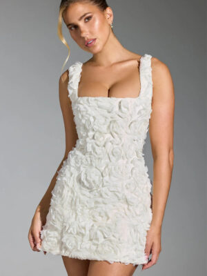 Square Neck 3D Floral Mini Dress