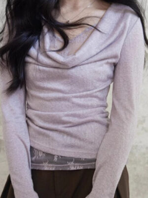 Mock Two Piece Draped Lace Knit Top