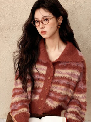 Contrast Color Vintage Striped Cardigan