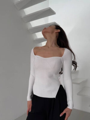 Stretch Ribbed Long Sleeve Knit Top