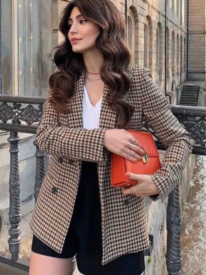 Checkered Office Long Sleeve Blazer