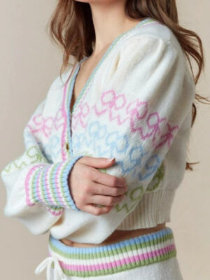Colorful Butterfly Bow Crop Cardigan