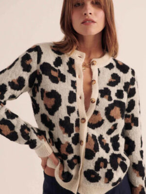 Retro Colorblock Leopard Cardigan