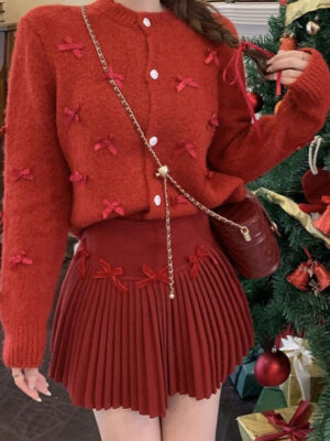 Chunky Bow Short Knit Cardigan